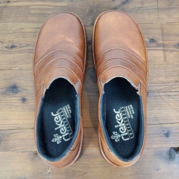 Rieker Womens Shoes Size 8 Brown Wide Fit Slip On Casual Leather Round Toe - Picture 8 of 11